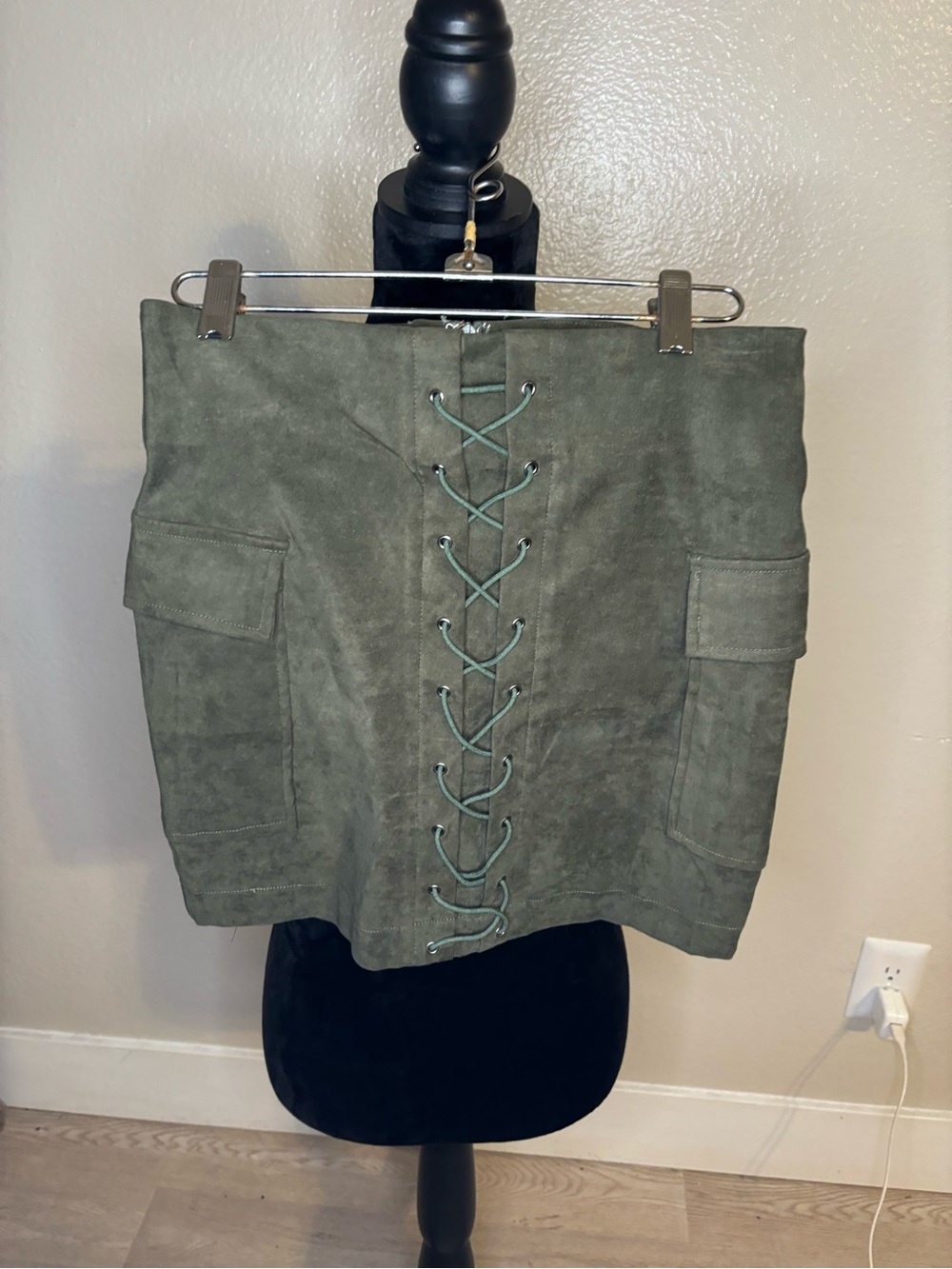 AKIRA Olive Suede Lace-Front Mini Skirt NWT